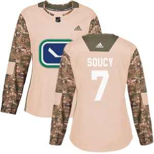 Women's Vancouver Canucks Carson Soucy Adidas Authentic Veterans Day Practice Jersey - Camo