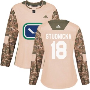 Women's Vancouver Canucks Jack Studnicka Adidas Authentic Veterans Day Practice Jersey - Camo
