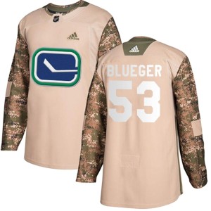 Men's Vancouver Canucks Teddy Blueger Adidas Authentic Camo Veterans Day Practice Jersey - Blue