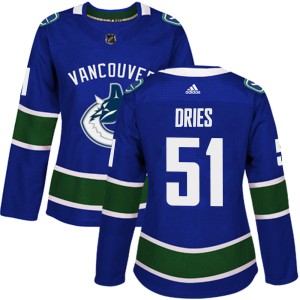 Women's Vancouver Canucks Sheldon Dries Adidas Authentic Home Jersey - Blue