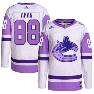 Youth Vancouver Canucks Nils Aman Adidas Authentic Hockey Fights Cancer Primegreen Jersey - White/Purple