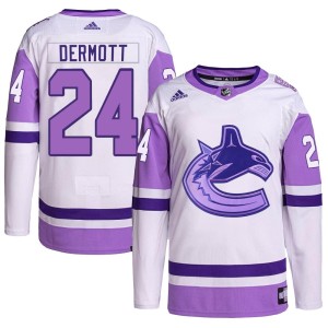 Youth Vancouver Canucks Travis Dermott Adidas Authentic Hockey Fights Cancer Primegreen Jersey - White/Purple