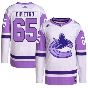 Youth Vancouver Canucks Michael DiPietro Adidas Authentic Hockey Fights Cancer Primegreen Jersey - White/Purple