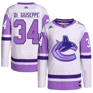 Youth Vancouver Canucks Phillip Di Giuseppe Adidas Authentic Hockey Fights Cancer Primegreen Jersey - White/Purple