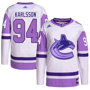 Youth Vancouver Canucks Linus Karlsson Adidas Authentic Hockey Fights Cancer Primegreen Jersey - White/Purple
