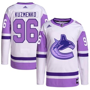 Youth Vancouver Canucks Andrei Kuzmenko Adidas Authentic Hockey Fights Cancer Primegreen Jersey - White/Purple