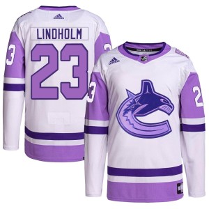 Youth Vancouver Canucks Elias Lindholm Adidas Authentic Hockey Fights Cancer Primegreen Jersey - White/Purple