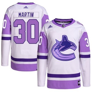 Youth Vancouver Canucks Spencer Martin Adidas Authentic Hockey Fights Cancer Primegreen Jersey - White/Purple