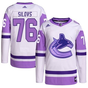Youth Vancouver Canucks Arturs Silovs Adidas Authentic Hockey Fights Cancer Primegreen Jersey - White/Purple