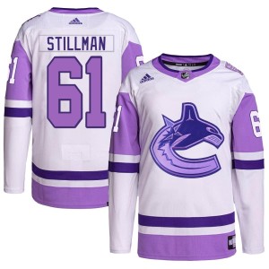 Youth Vancouver Canucks Riley Stillman Adidas Authentic Hockey Fights Cancer Primegreen Jersey - White/Purple