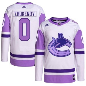 Youth Vancouver Canucks Dmitry Zhukenov Adidas Authentic Hockey Fights Cancer Primegreen Jersey - White/Purple