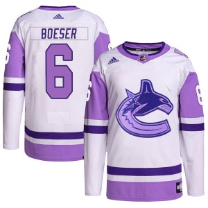 Men's Vancouver Canucks Brock Boeser Adidas Authentic Hockey Fights Cancer Primegreen Jersey - White/Purple