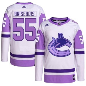 Men's Vancouver Canucks Guillaume Brisebois Adidas Authentic Hockey Fights Cancer Primegreen Jersey - White/Purple