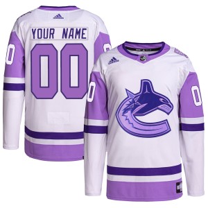Men's Vancouver Canucks Custom Adidas Authentic Hockey Fights Cancer Primegreen Jersey - White/Purple