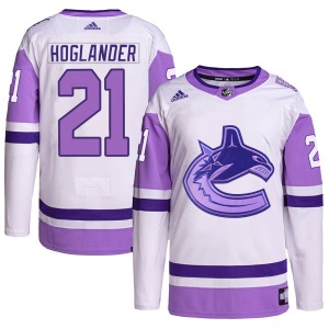 Men's Vancouver Canucks Nils Hoglander Adidas Authentic Hockey Fights Cancer Primegreen Jersey - White/Purple