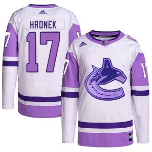 Men's Vancouver Canucks Filip Hronek Adidas Authentic Hockey Fights Cancer Primegreen Jersey - White/Purple