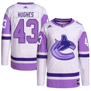 Men's Vancouver Canucks Quinn Hughes Adidas Authentic Hockey Fights Cancer Primegreen Jersey - White/Purple