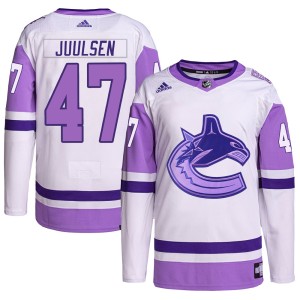 Men's Vancouver Canucks Noah Juulsen Adidas Authentic Hockey Fights Cancer Primegreen Jersey - White/Purple