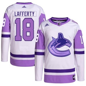 Men's Vancouver Canucks Sam Lafferty Adidas Authentic Hockey Fights Cancer Primegreen Jersey - White/Purple
