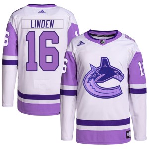 Men's Vancouver Canucks Trevor Linden Adidas Authentic Hockey Fights Cancer Primegreen Jersey - White/Purple