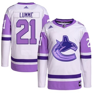 Men's Vancouver Canucks Jyrki Lumme Adidas Authentic Hockey Fights Cancer Primegreen Jersey - White/Purple