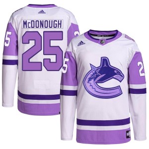 Men's Vancouver Canucks Aidan McDonough Adidas Authentic Hockey Fights Cancer Primegreen Jersey - White/Purple