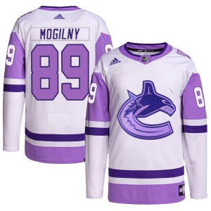 Men's Vancouver Canucks Alexander Mogilny Adidas Authentic Hockey Fights Cancer Primegreen Jersey - White/Purple