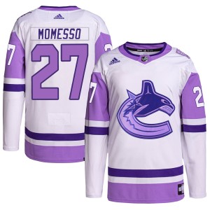Men's Vancouver Canucks Sergio Momesso Adidas Authentic Hockey Fights Cancer Primegreen Jersey - White/Purple