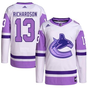 Men's Vancouver Canucks Brad Richardson Adidas Authentic Hockey Fights Cancer Primegreen Jersey - White/Purple