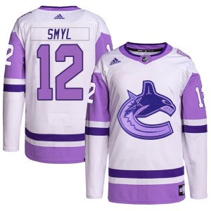 Men's Vancouver Canucks Stan Smyl Adidas Authentic Hockey Fights Cancer Primegreen Jersey - White/Purple