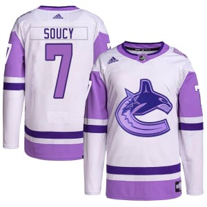 Men's Vancouver Canucks Carson Soucy Adidas Authentic Hockey Fights Cancer Primegreen Jersey - White/Purple