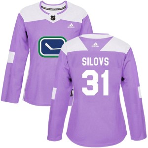 Women's Vancouver Canucks Arturs Silovs Adidas Authentic Fights Cancer Practice Jersey - Purple