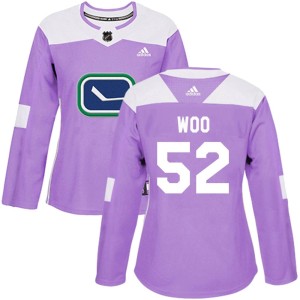 Women's Vancouver Canucks Jett Woo Adidas Authentic Fights Cancer Practice Jersey - Purple