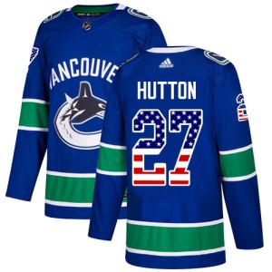 Youth Vancouver Canucks Ben Hutton Adidas Authentic USA Flag Fashion Jersey - Blue