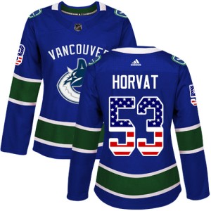 Women's Vancouver Canucks Bo Horvat Adidas Authentic USA Flag Fashion Jersey - Blue