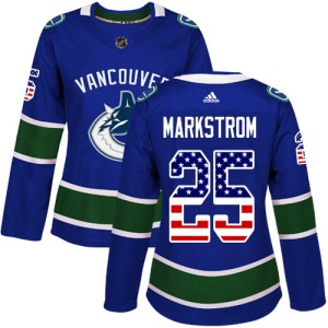 Women's Vancouver Canucks Jacob Markstrom Adidas Authentic USA Flag Fashion Jersey - Blue