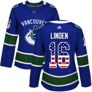 Women's Vancouver Canucks Trevor Linden Adidas Authentic USA Flag Fashion Jersey - Blue