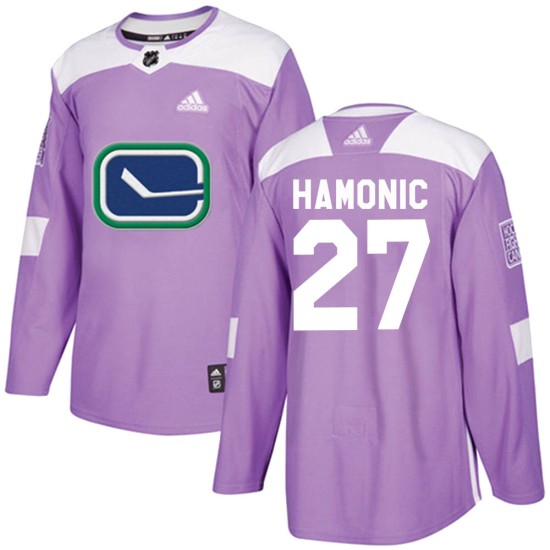 Men's Vancouver Canucks Travis Hamonic Adidas Authentic Fights Cancer Practice Jersey - Purple